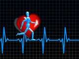 Gesundheit - Herzschlag Kurve eines Herzschlages und eine darauf laufende Figur
