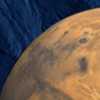 colorized image of Mars against the background of space