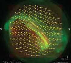 Wind vectors drawn over a composite image of oxygen emission. Wind vectors drawn over a composite image of oxygen emission.