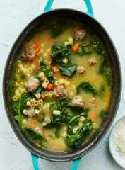Large pot of Italian wedding soup.