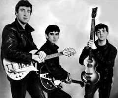 The original Beatles line-up: John Lennon, George Harrison, Paul McCartney and Pete Best on drums