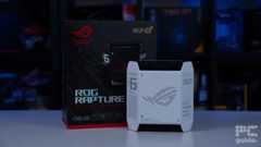 ASUS ROG Rapture GT6 router in front of box, Image by PCGuide