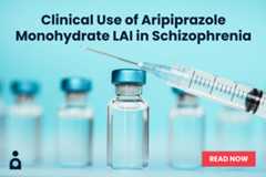 Figure shows a syringe and vials with title on aripiprazole monohydrate LAI use in schizophrenia and a red READ NOW button.