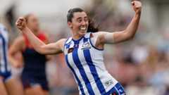 MELBOURNE, AUSTRALIA - NOVEMBER 22: Blaithin Bogue of the Kangaroos celebrates a goal during the 2025 AFLW First Preliminary Final match between the North Melbourne Tasmanian Kangaroos and the Melbourne Demons at Ikon Park on November 22, 2025 in Melbourn MELBOURNE, AUSTRALIA - NOVEMBER 22: Blaithin Bogue of the Kangaroos celebrates a goal during the 2025 AFLW First Preliminary Final match between the North Melbourne Tasmanian Kangaroos and the Melbourne Demons at Ikon Park on November 22, 2025 in Melbourn