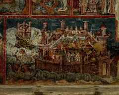 Romania. Affresco nella chiesa di Vatra Moldovitii raffigurante la presa di Costantinopoli (sec. XVI).De Agostini Picture Library / G. Dagli Orti Romania. Affresco nella chiesa di Vatra Moldovitii raffigurante la presa di Costantinopoli (sec. XVI).De Agostini Picture Library / G. Dagli Orti