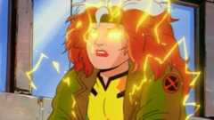 Rogue's eyes glowing as she absorbs energy in X-Men: The Animated Series
