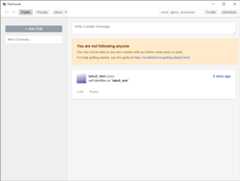 メッセージの入力欄等と、自分が名前を設定したというメッセージは表示されますが、それ以外はまだ表示されません。この状態では誰かをフォローするように促すシステムメッセージが表示されます。