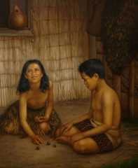 Māori children playing knucklebones