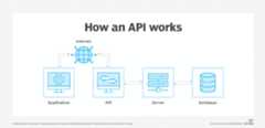 A diagram showing how applications use an API to access data.