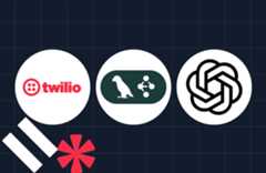 Logos of Twilio, IRC, and OpenAI on a grid background.