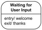 Simple state Waiting for Customer Input with name and internal activities compartments. Simple state Waiting for Customer Input with name and internal activities compartments.