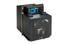 Zebra ZE511 Label Printer - Front Right View Front right view of a Zebra ZE511 label printer designed for professional printing with a front panel containing various control and an LCD screen for easy operation and monitoring of printing tasks